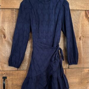 J. Crew Blue Fit and Flare Wrap Dress with Bishop Sleeves